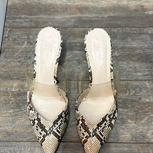 Zara Women's Snakeskin Mules with Clear Strap